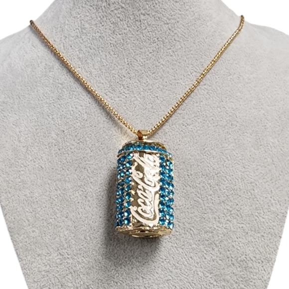 "Coca-Cola" Blue Rhinestone Pendant With Goldtone Accents Necklace - Picture 2 of 3